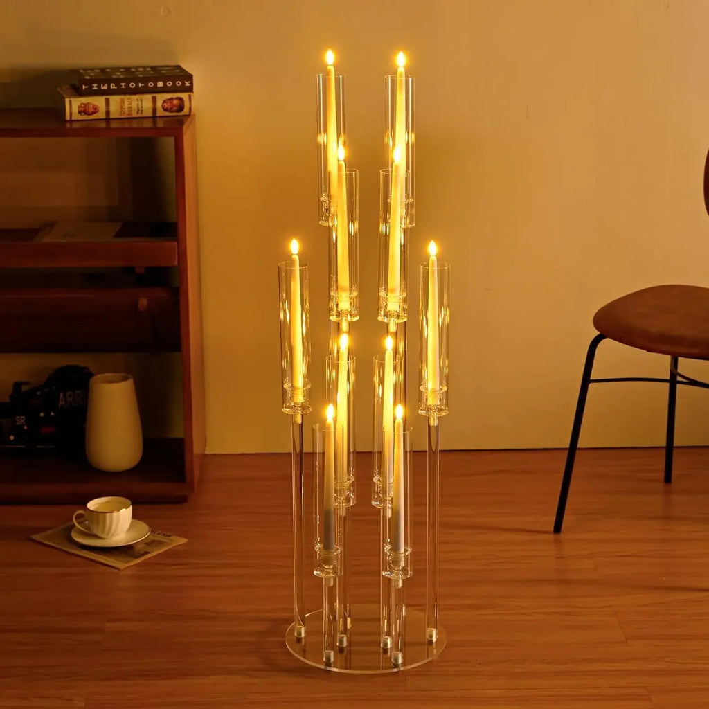 10Pcs Acrylic Candelabra 10 Arm Clear Candle Holder Table Centerpiece