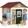 Children's Wooden Playhouse with Doors, Windows, and Planters,