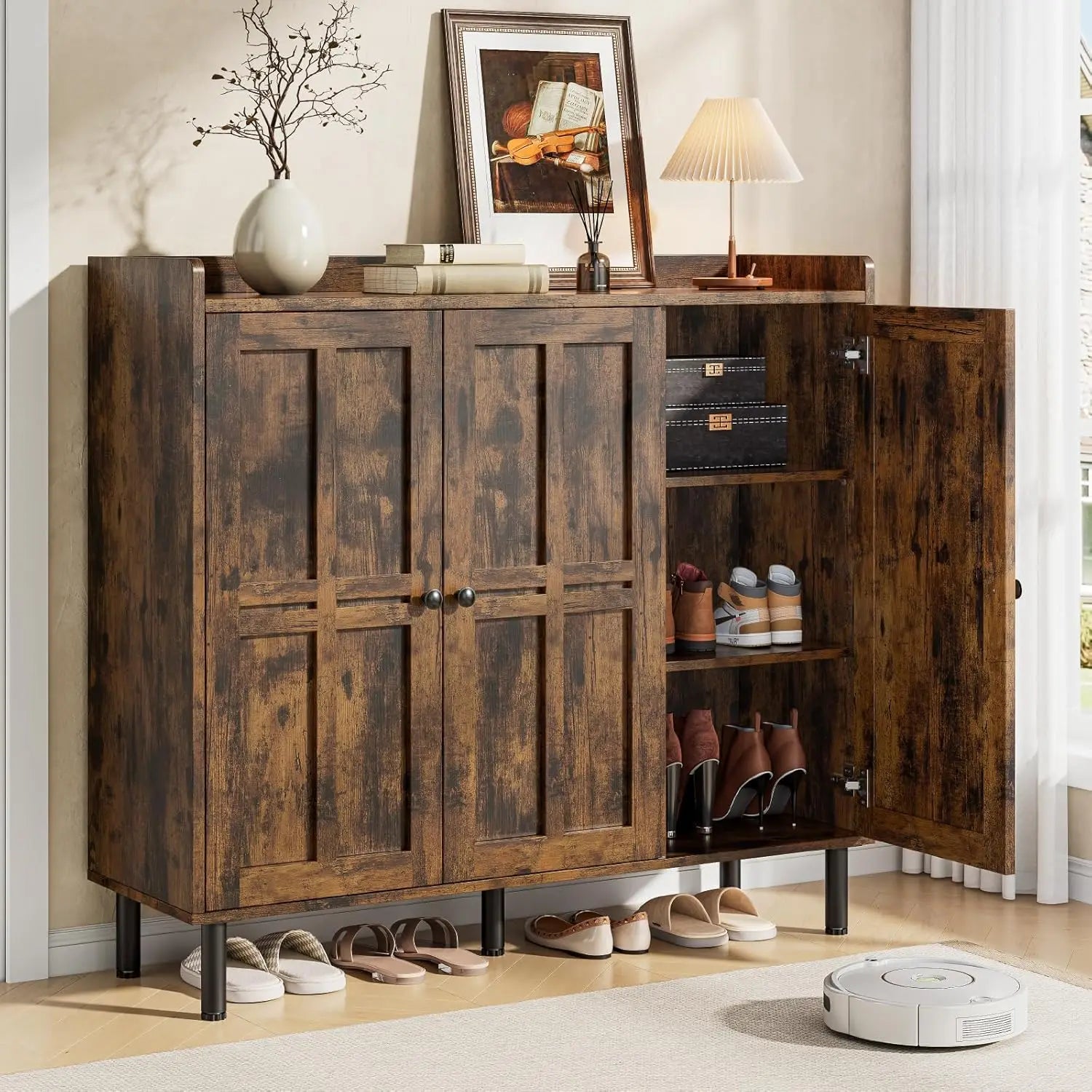 Shoe Cabinet with 3 Doors, 30 pair Storage Organizer for Entryway