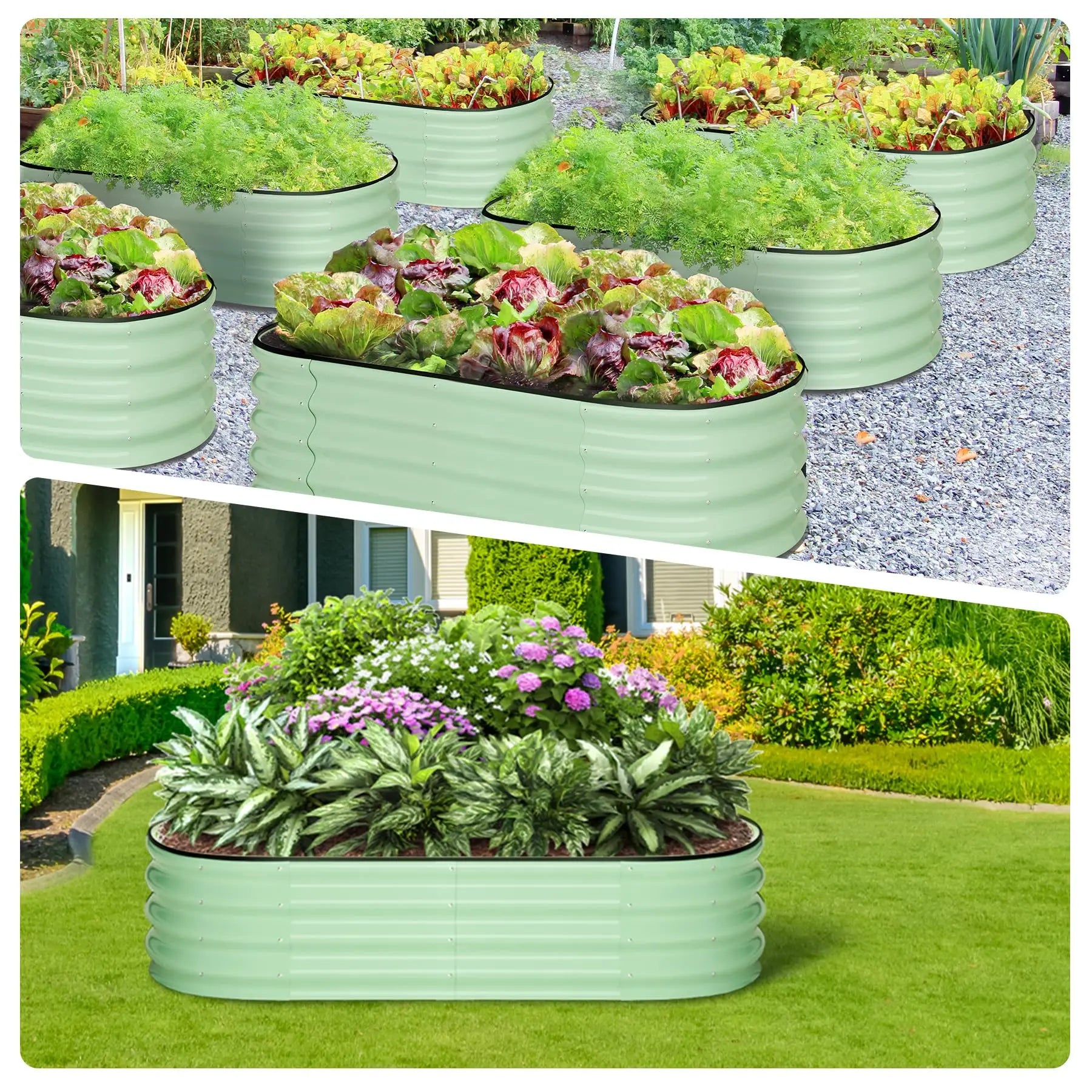 2-Pack Oval  Steel Raised Garden Bed Open Base  Metal Planter  Vegetables Flowers Herbs