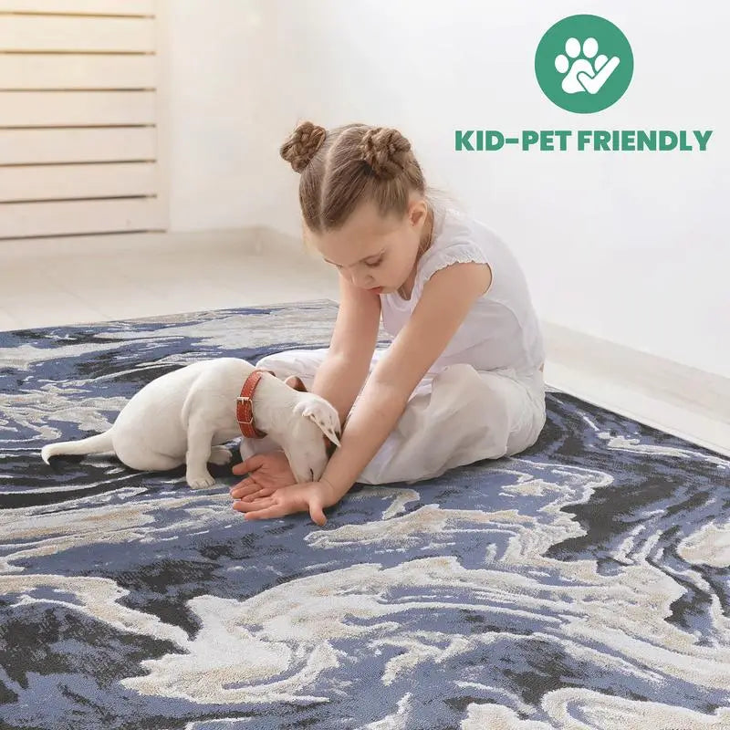 6X9 Light Blue Abstract Non-Shedding Area Rug