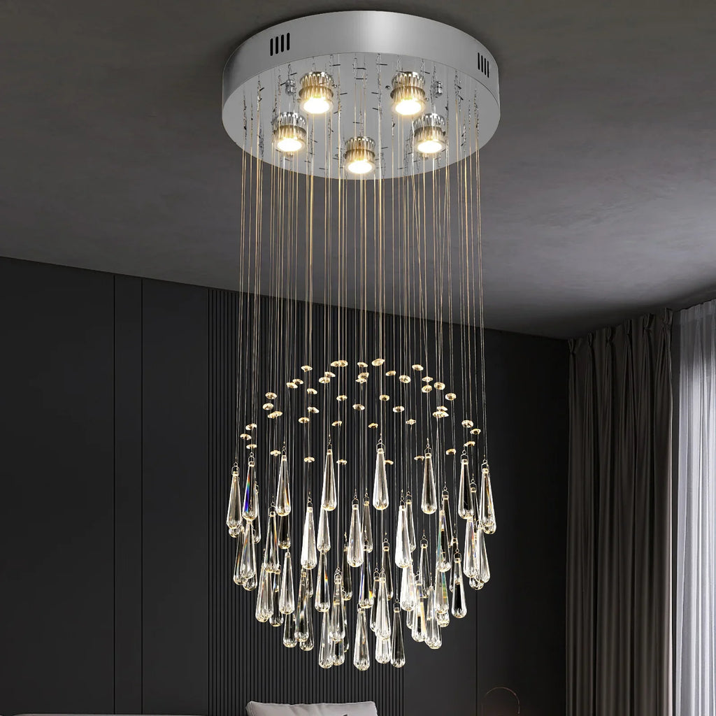 Crystal Droplight Led Pendant Light Loft Stairs Chandelier Hanging Ceiling Lamp