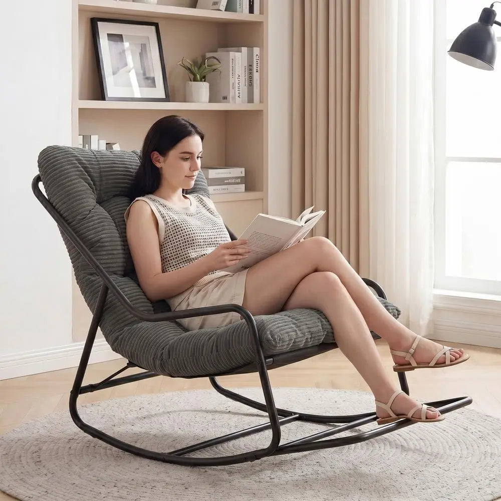 Outdoor Papasan Rocker Chair, Waterproof Comfy lounge Cushion chair, 300lbs
