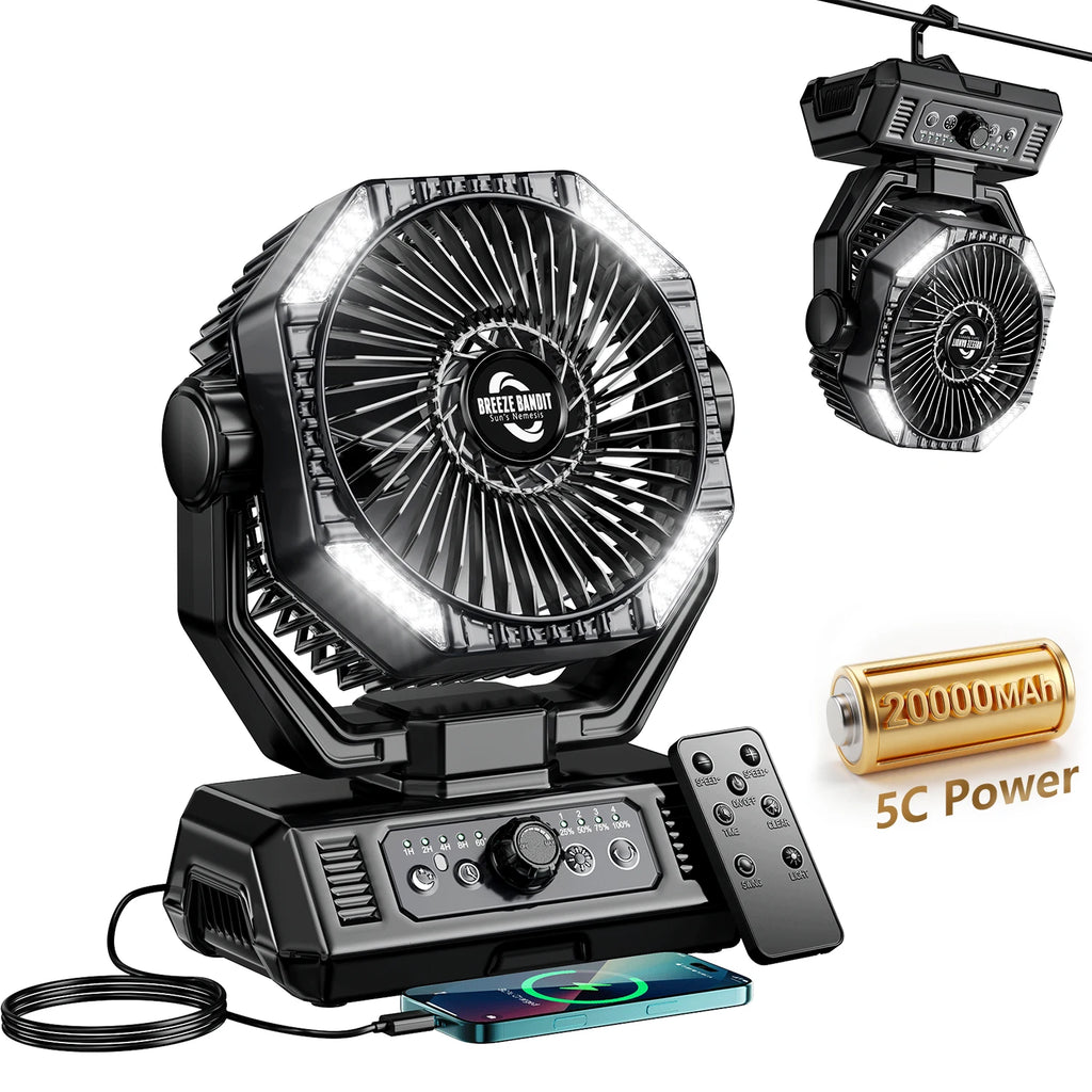 Battery Camping Fan with LED Lantern 8 Speed Desk Fan Portable Outdoor