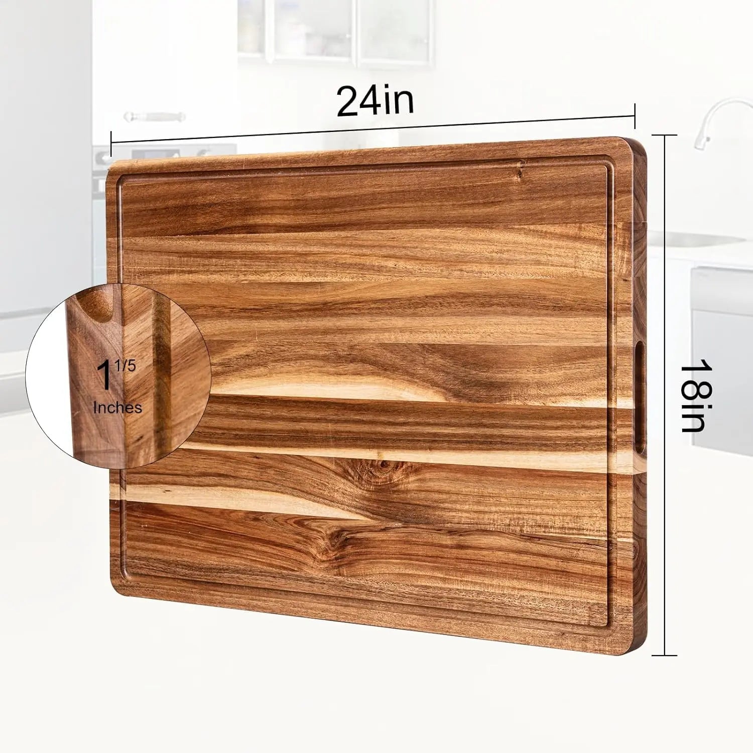 Extra Large Reversable  Wood Cutting Board with Juice Groove and Handle 24 x 18 x1.2 in