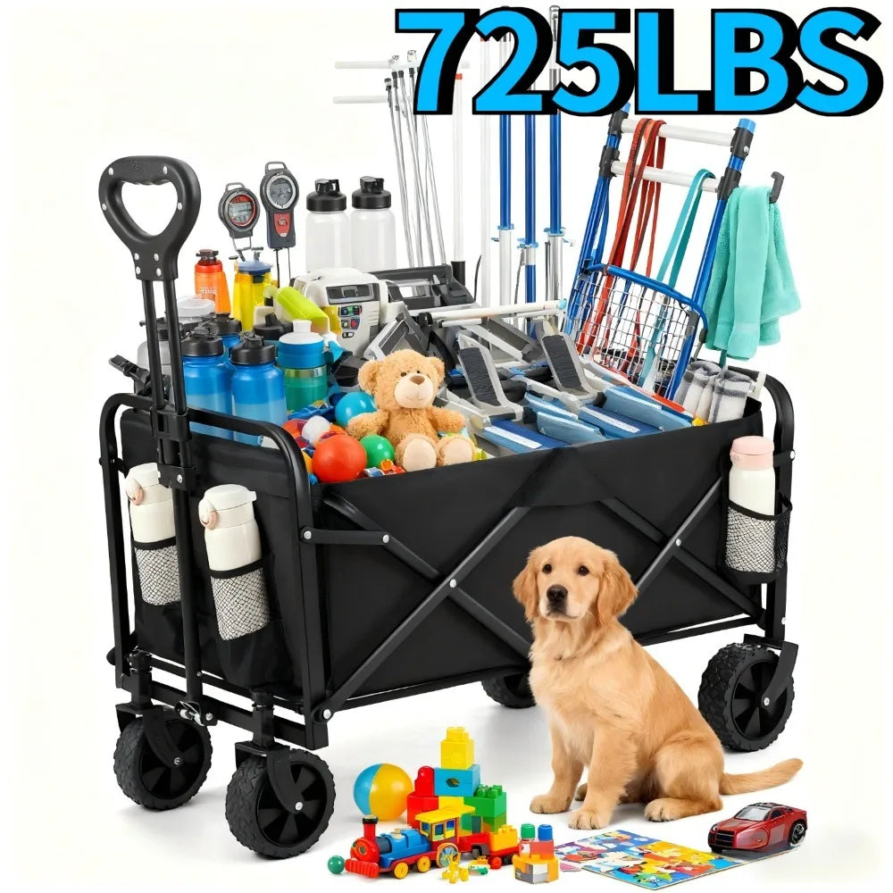 Collapsible Wagon  with All-Terrain Wheels  Heavy Duty Grocery Cart for Shopping, Beach, Camping, Sport