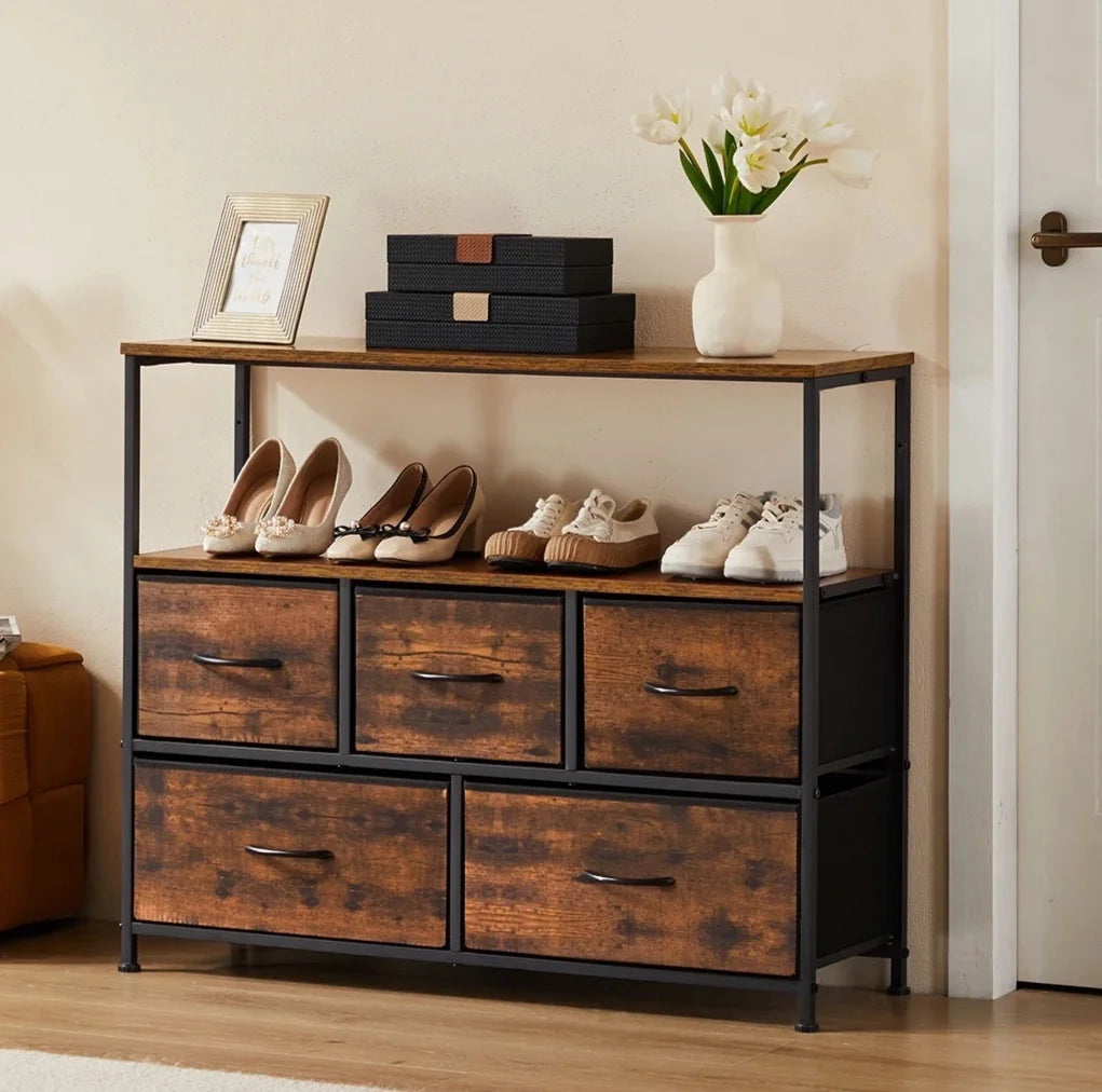 Shoe Cabinet Dresser With 5 Fabric Drawers Toy Storage TV Stand Multilayer Shoe Rack