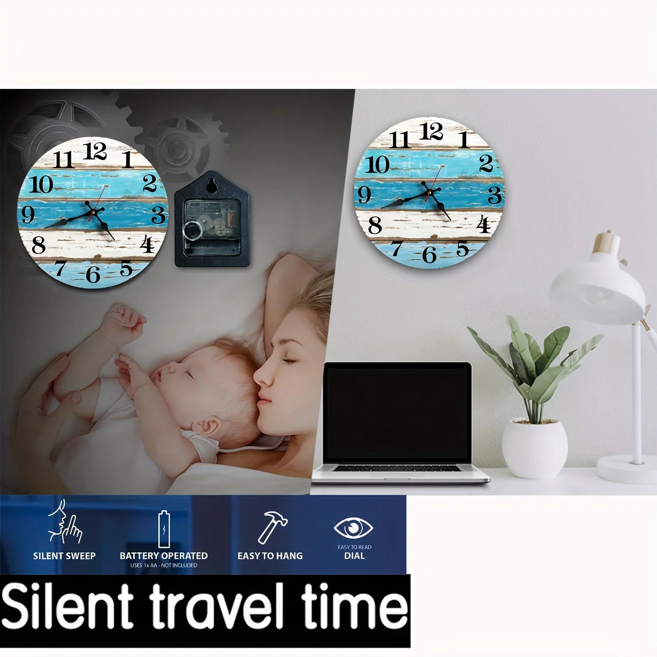 1pc 10-inch Wall Clock, Ocean Theme Blue Silent No-tick Clock