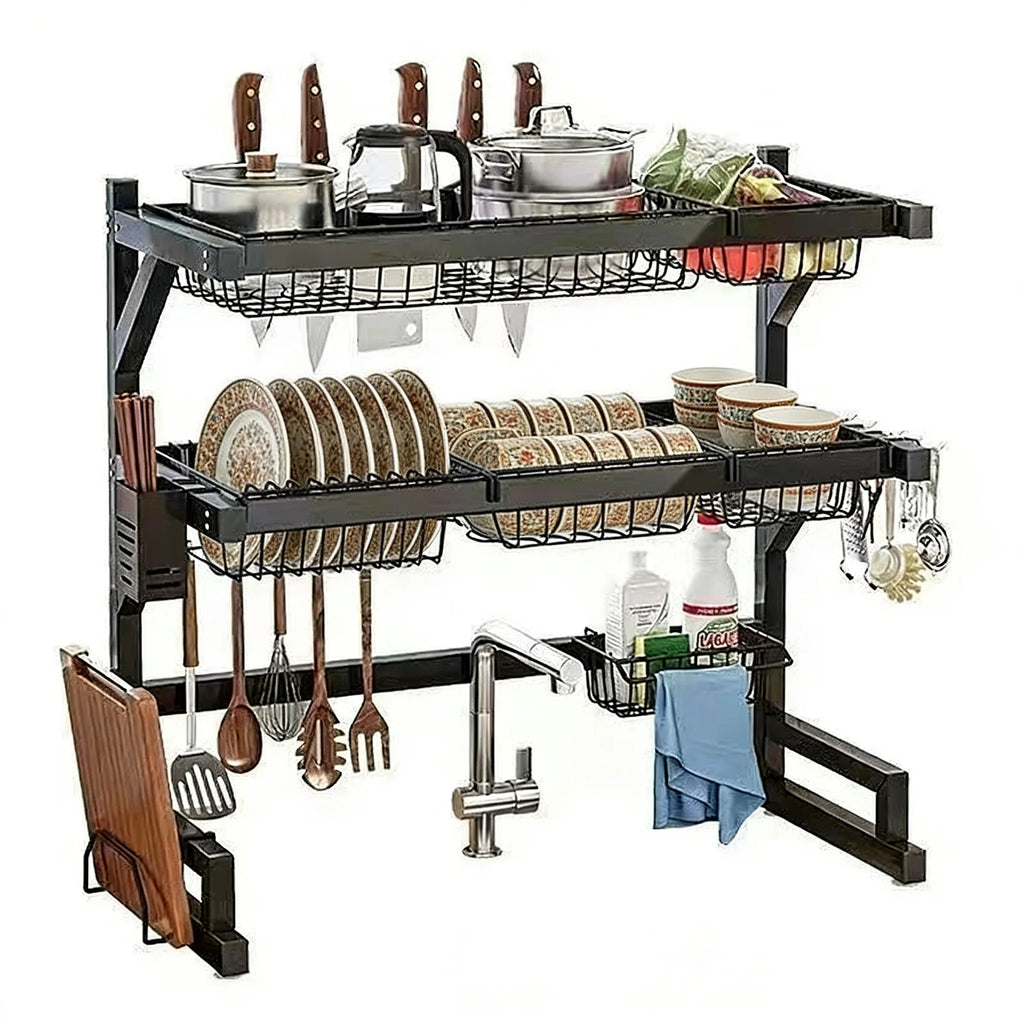 Space-Saving Over Sink Kitchen dish Drying Rack , Adjustable Shelves , Utensil Holder