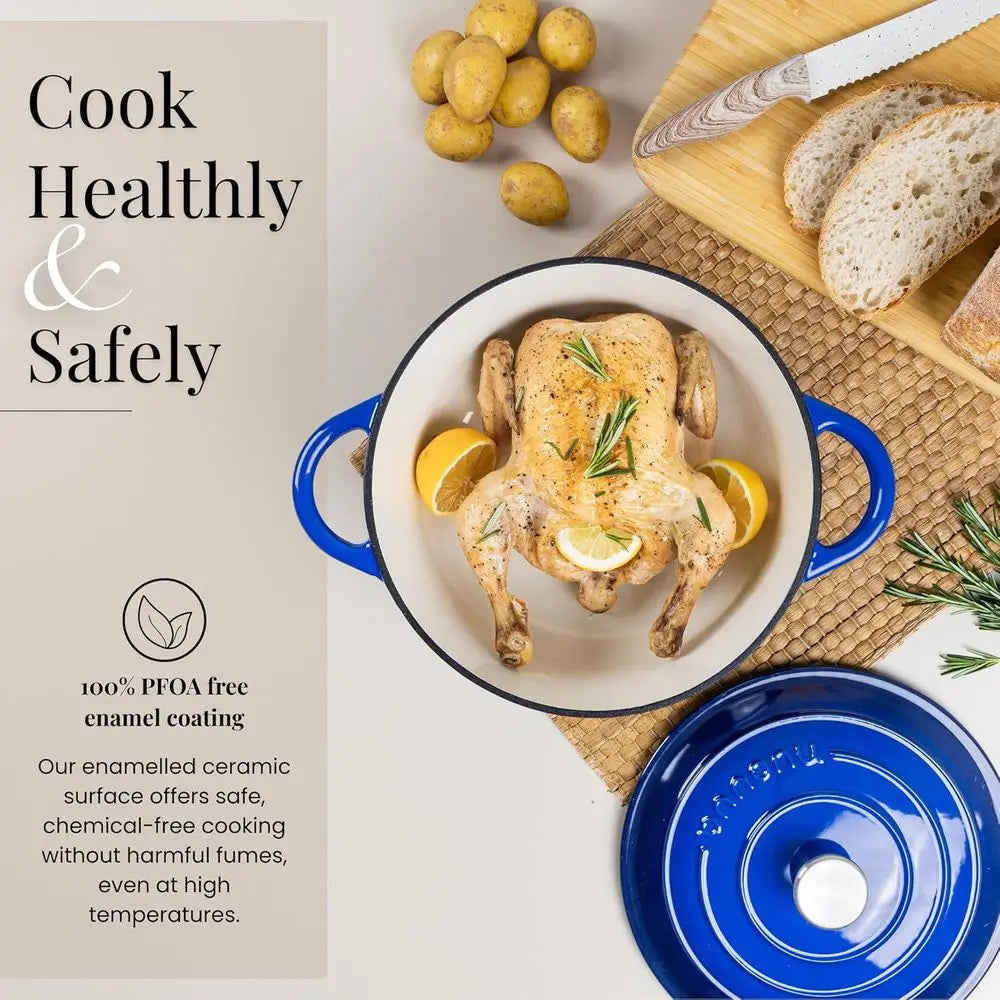 6.4 Qt Enameled Cast Iron Dutch Oven with Lid-Nonstick Casserole  pot, Heavy Duty, Oven Safe 500F