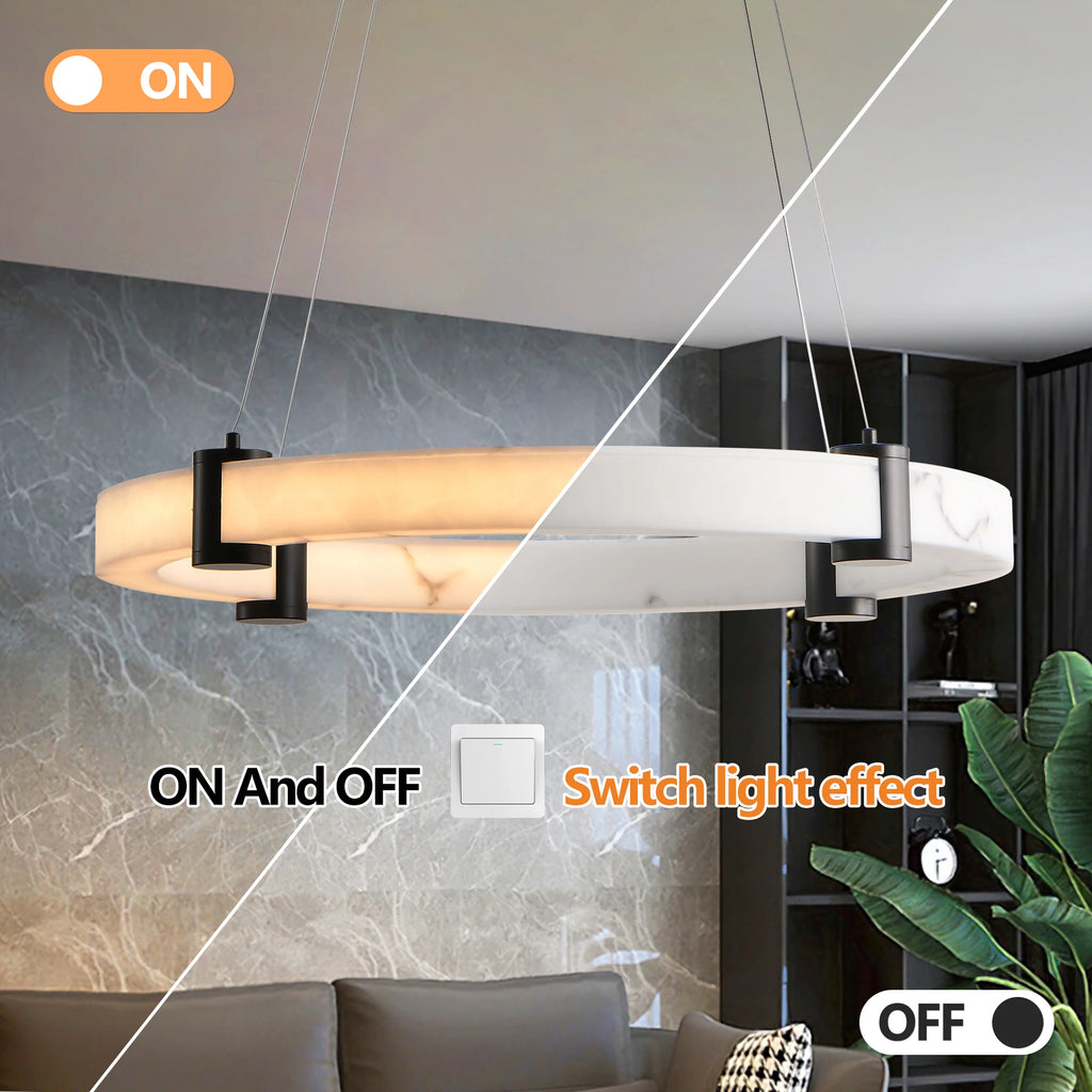 , 23.6" Pendant  Chandelier  Pendant Chandelier Imitation Marble Finish Resin Ring Light, Adjustable Hanging Ceiling Lamp