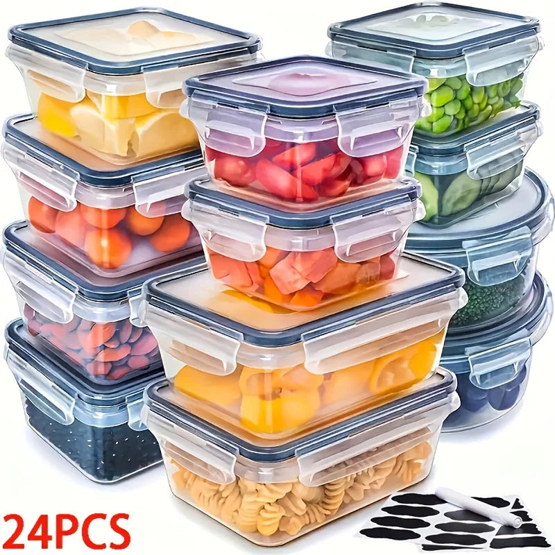 48Pcs  Storage Set - 24 Airtight Containers & Lids with Labels for Pantry,