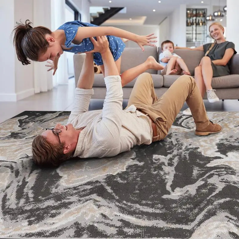 6x9 Grey Abstract Area Rug  - Non-Shedding , Stain Resistant
