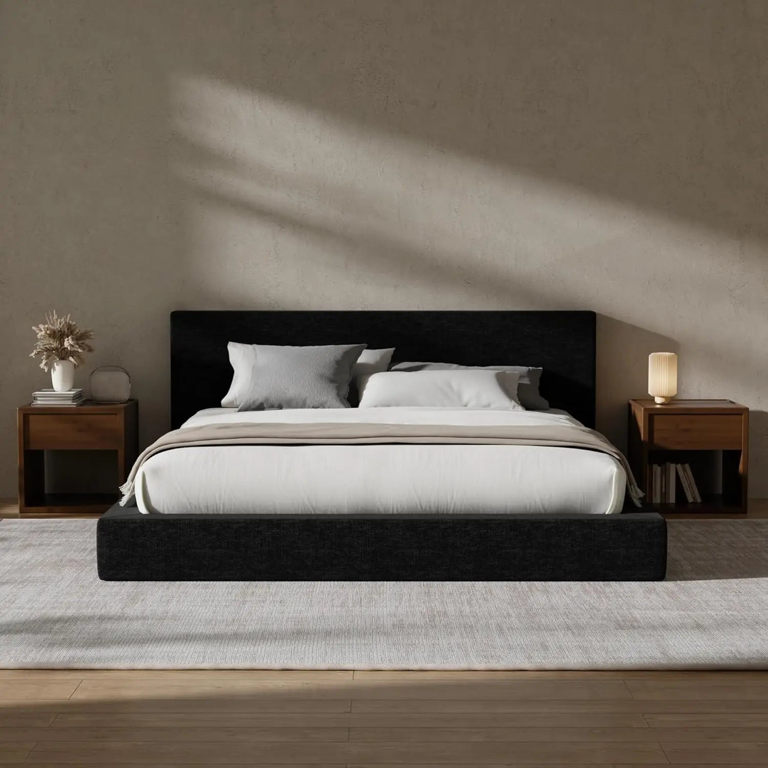 Soft Upholstered  Bed Frame with Headboard, 5 Inch Foam Padded Platform, No Box Spring, Easy Assembly ,