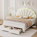 Upholstered LED Bed with Storage Drawers, Adjustable Headboard, Solid Wood Slat Support,