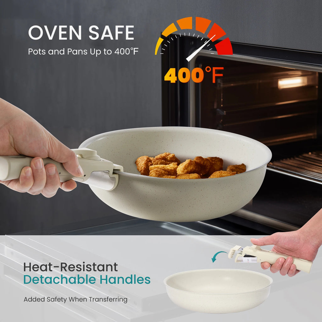 12 Pcs  Nonstick  Cookware Set with Induction Compatibility & Detachable Handles