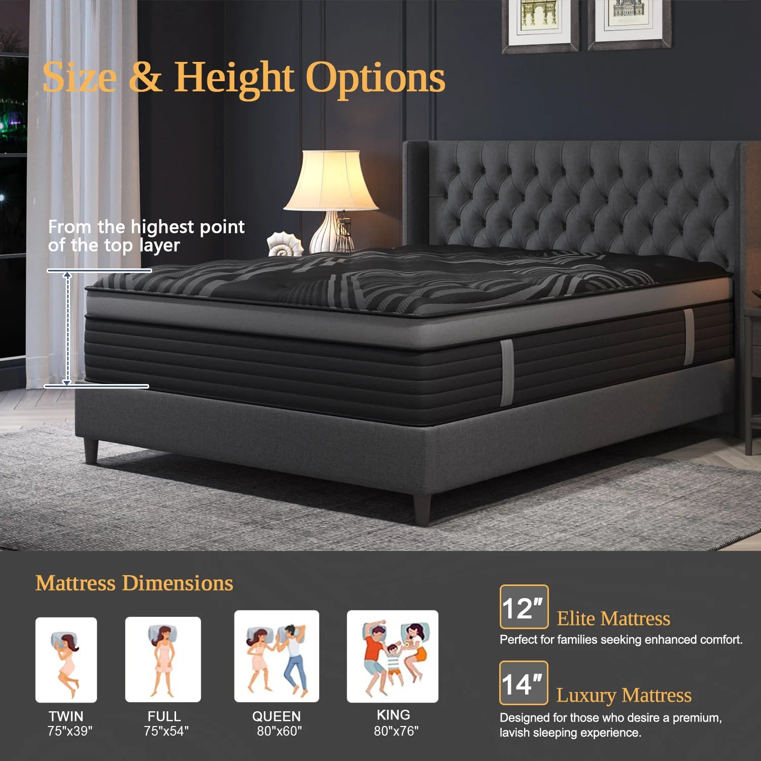 12"14" Gel Memory Foam Hybrid Pocket Spring Mattress, Medium Firm, Motion Isolating,  Twin/Full/ Queen /King  Mattress In A Box,