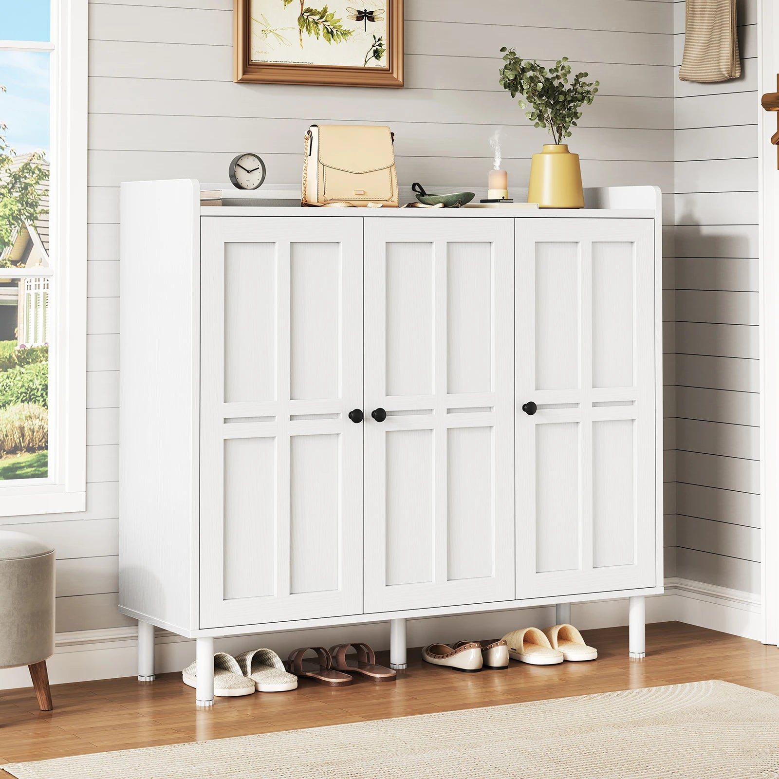 Shoe Cabinet with 3 Doors, 30 pair Storage Organizer for Entryway