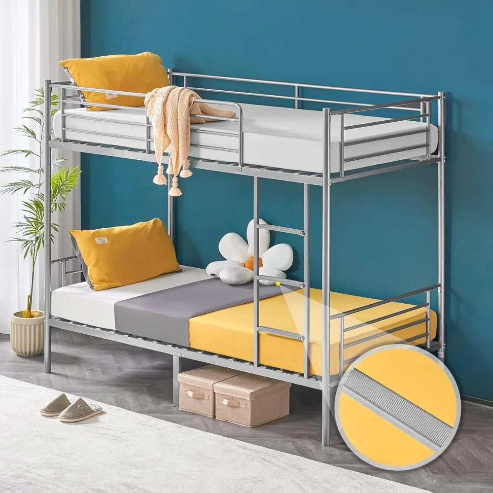 Metal Bunk Bed Twin Over Twin, Heavy Duty with Flat Steps for Kids, Teens & Adults,