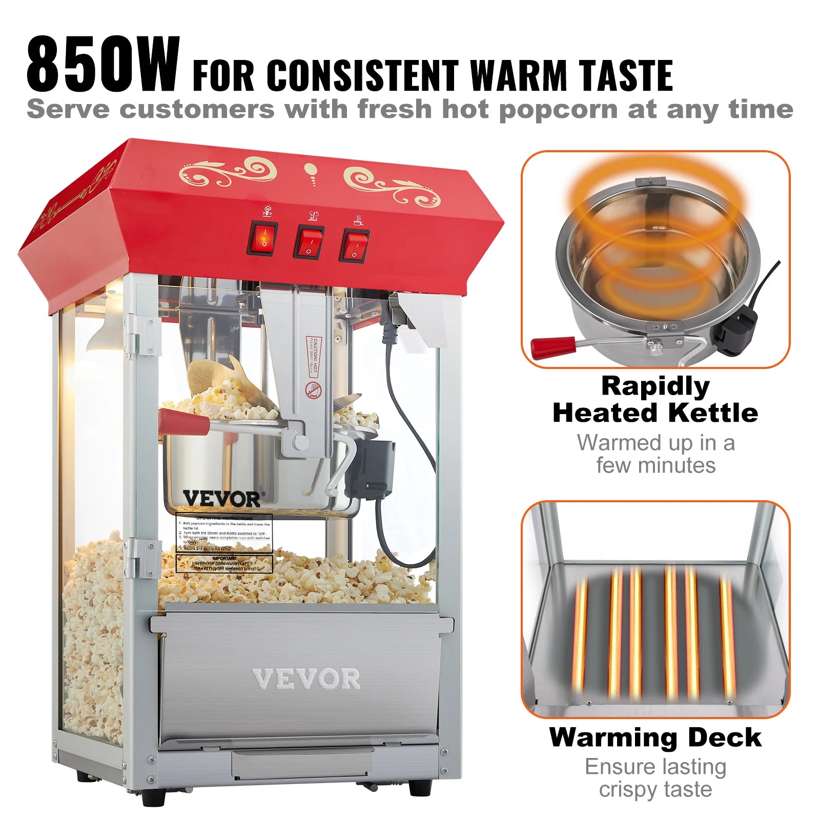 12Oz Electric Commercial  Popcorn Maker with  Scoop Spoon  & Heating Tube