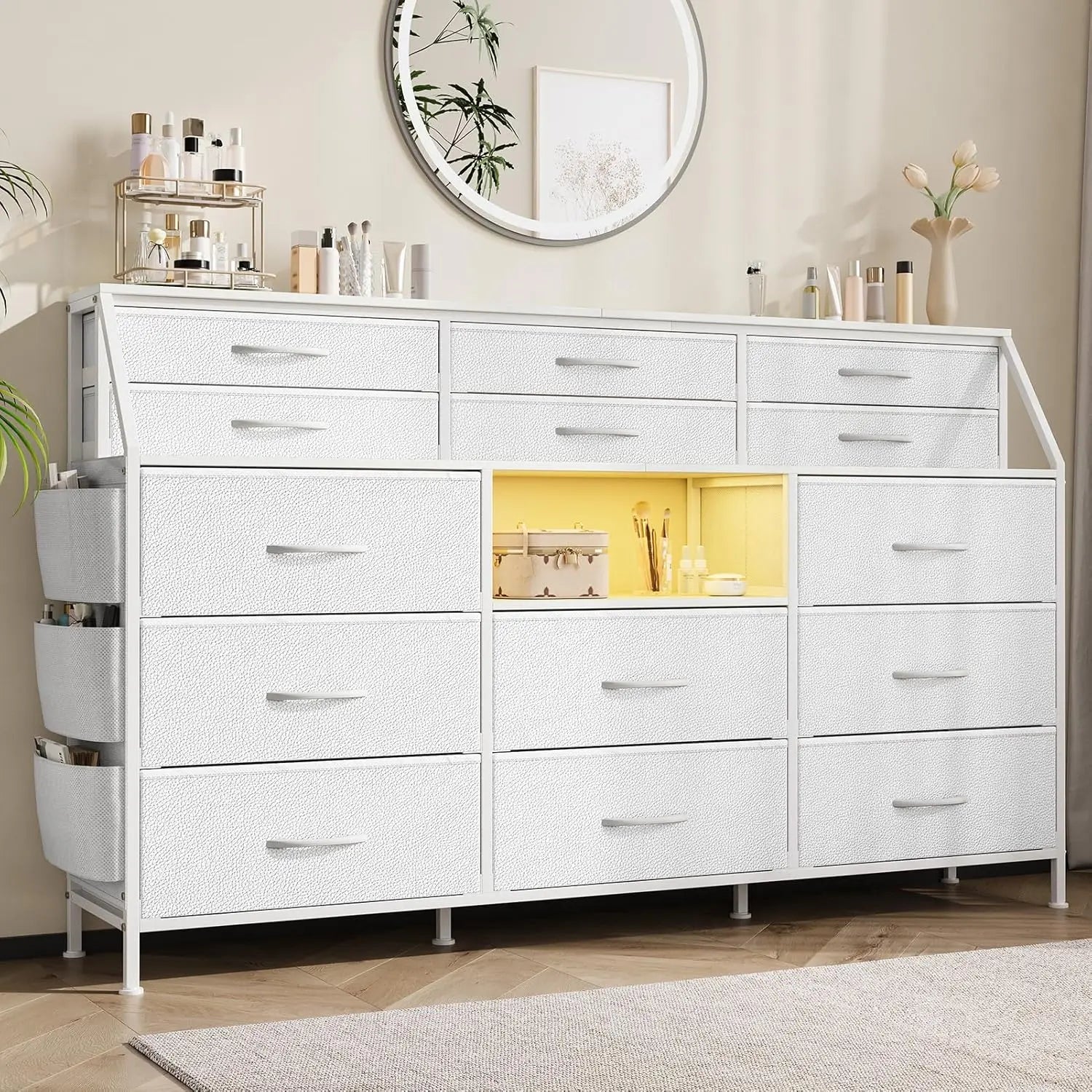 Large Fabric Dresser with 14 Drawers, Wooden top Storage, Sturdy Metal Frame