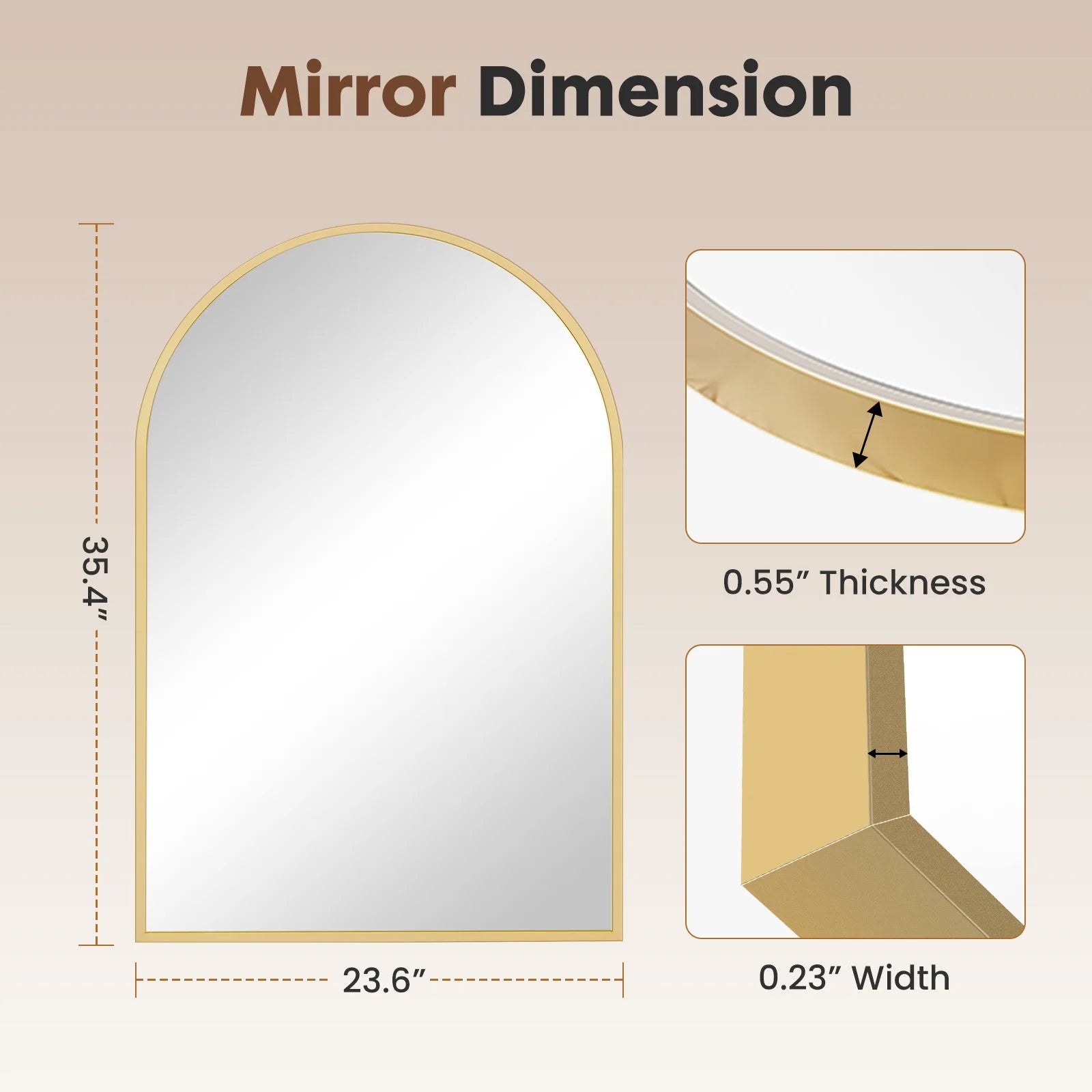 JHK  Arched Bathroom Mirror, 26x38" Metal Framed Wall Mirror for Vanity, Bedroom, & Archway