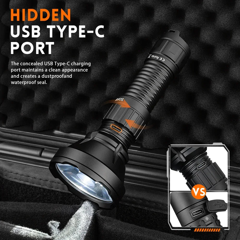 Tactical Flashlight Type-C Rechargeable Portable Powerful  Camping EDC Flashlight
