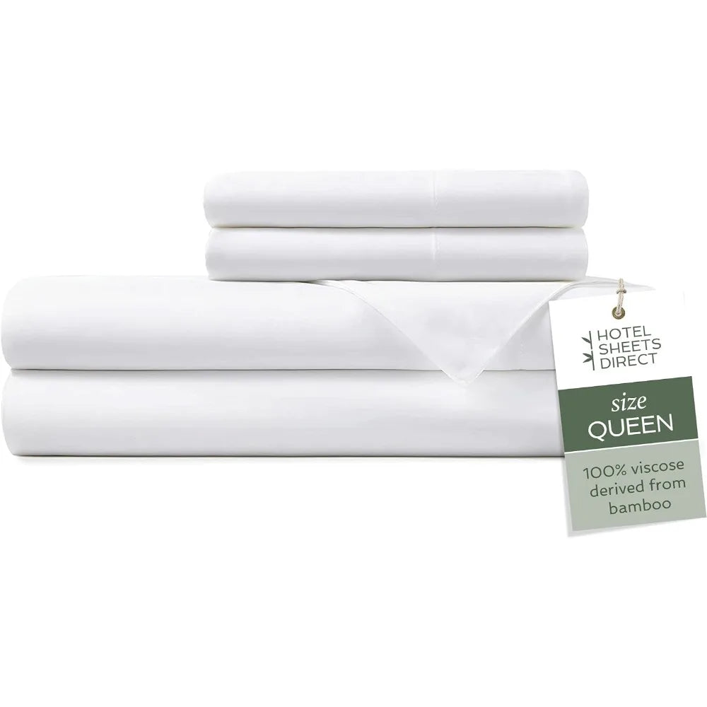 Cooling Bamboo Viscose Queen Bed Sheet Set with Two Pillowcases Breathable Moisture Wicking Soft White