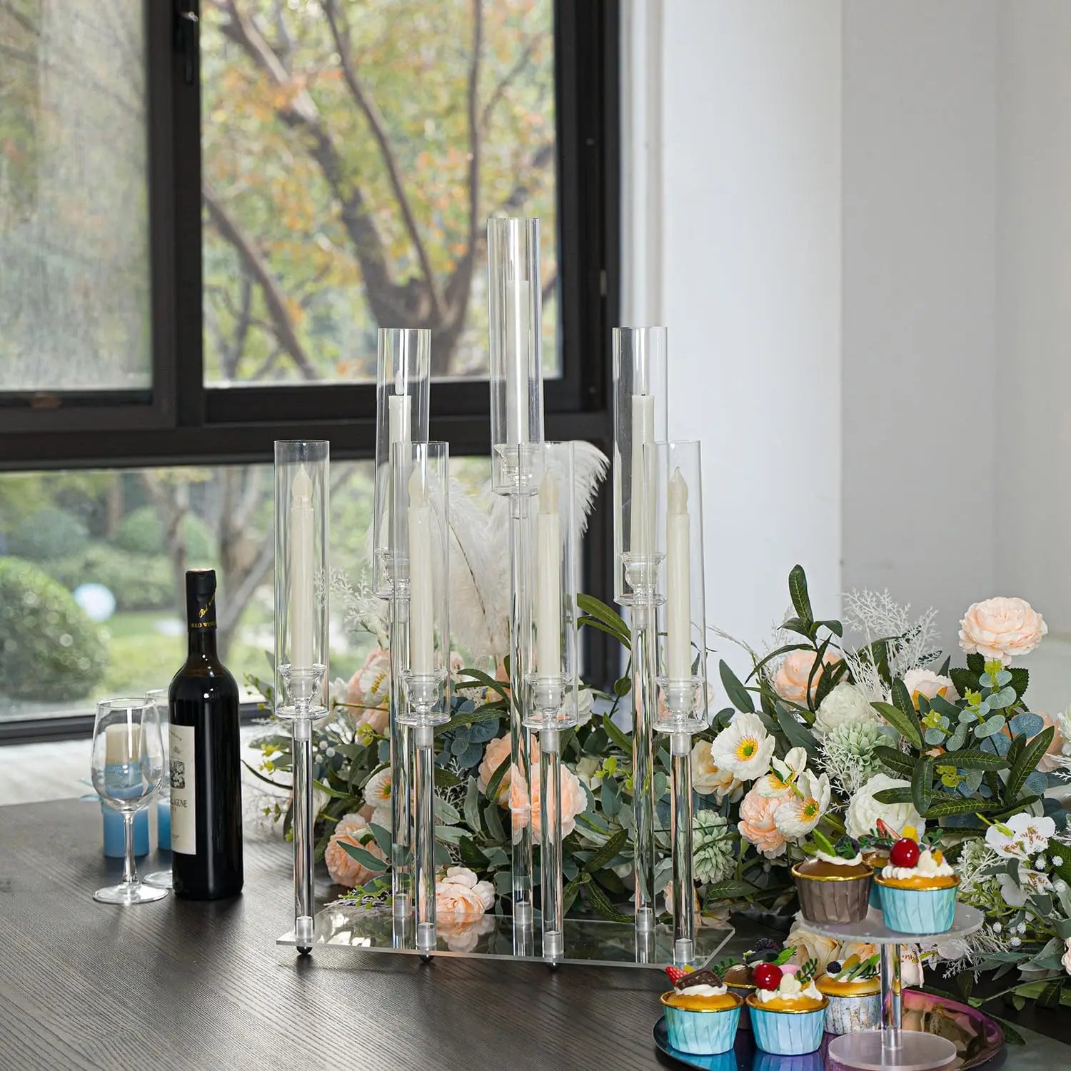 4pcs 7-Arm Acrylic Candlestick Clear  26.5 Inch Tall