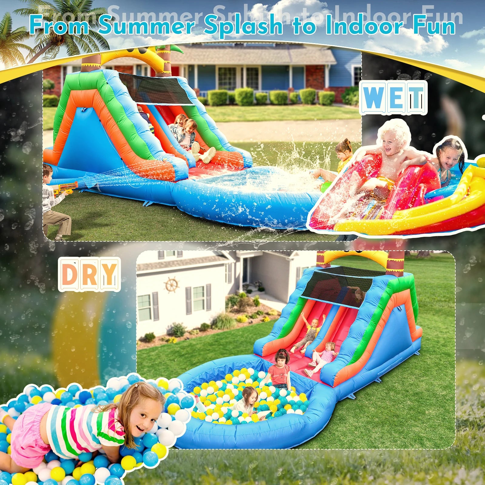 Inflatable water slide  Bounce House bubble pool & 950W Air Blower