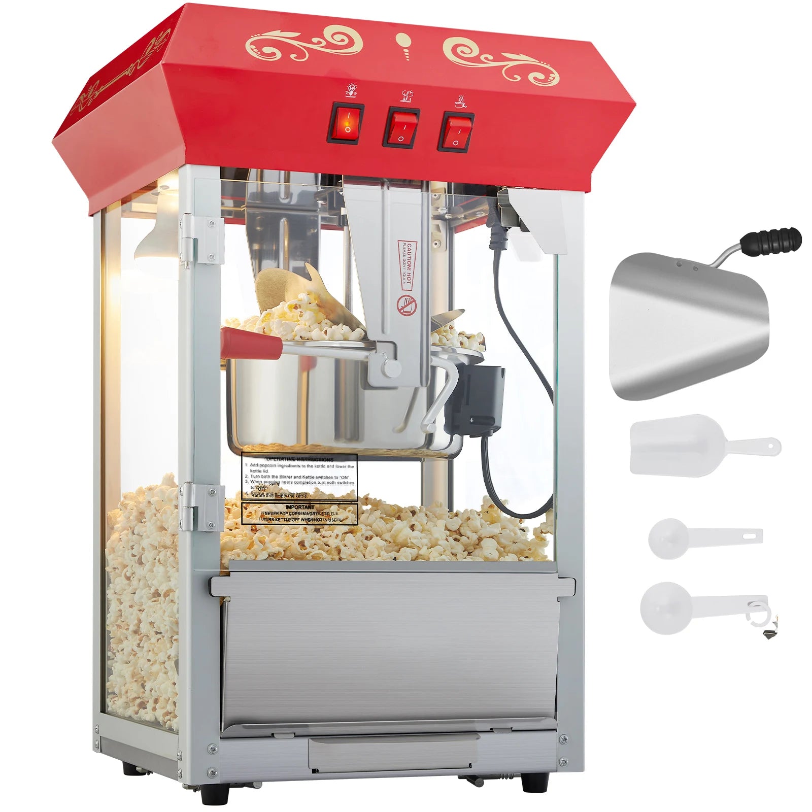 12Oz Electric Commercial  Popcorn Maker with  Scoop Spoon  & Heating Tube