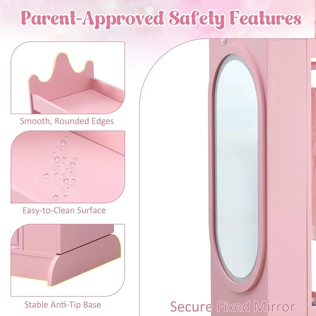 Kids Princess Armoire  - Wardrobe Closet with Dual Mirrors, Hidden Jewelry Cabinet, Shelves & Hanging Rack
