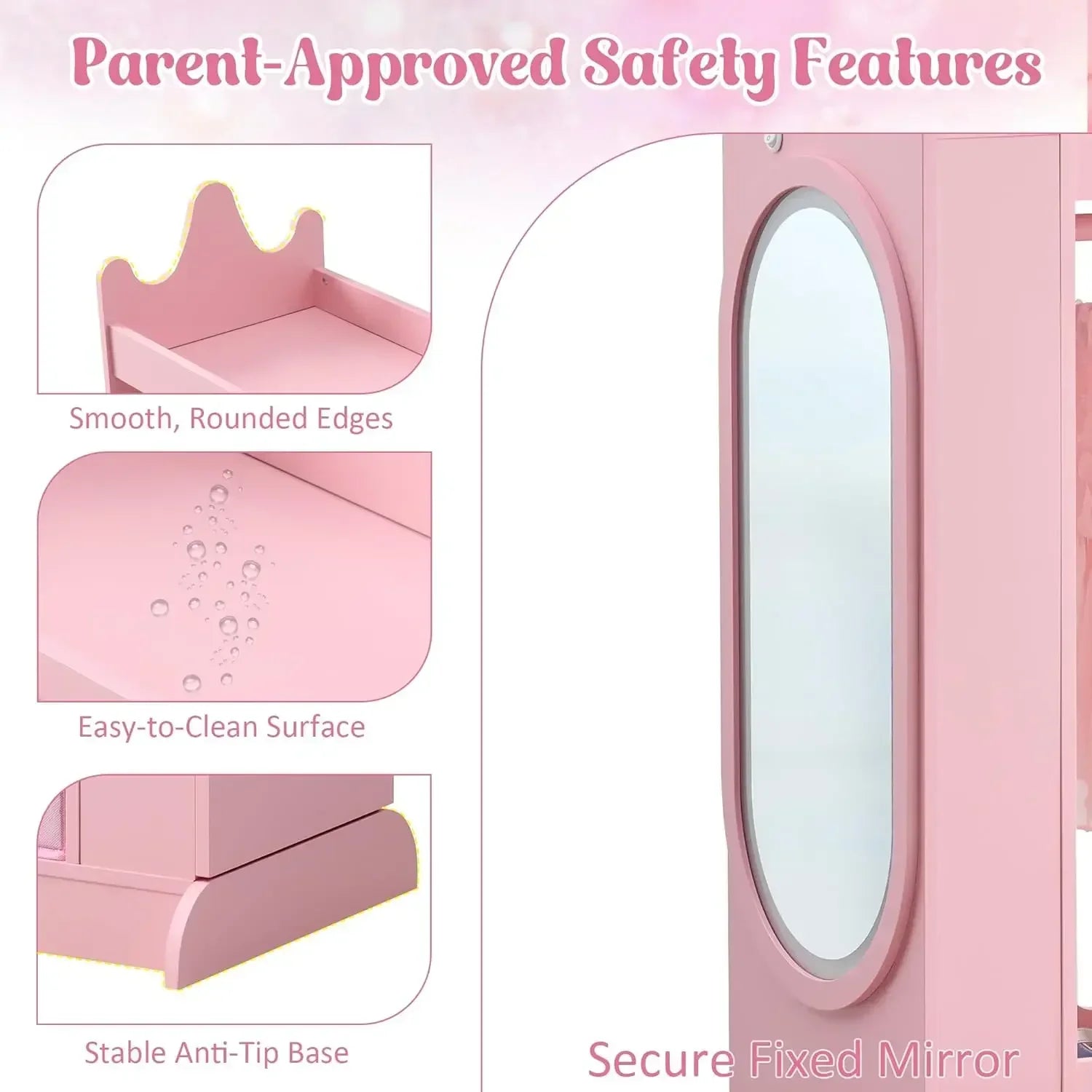 Kids Princess Armoire  - Wardrobe Closet with Dual Mirrors, Hidden Jewelry Cabinet, Shelves & Hanging Rack