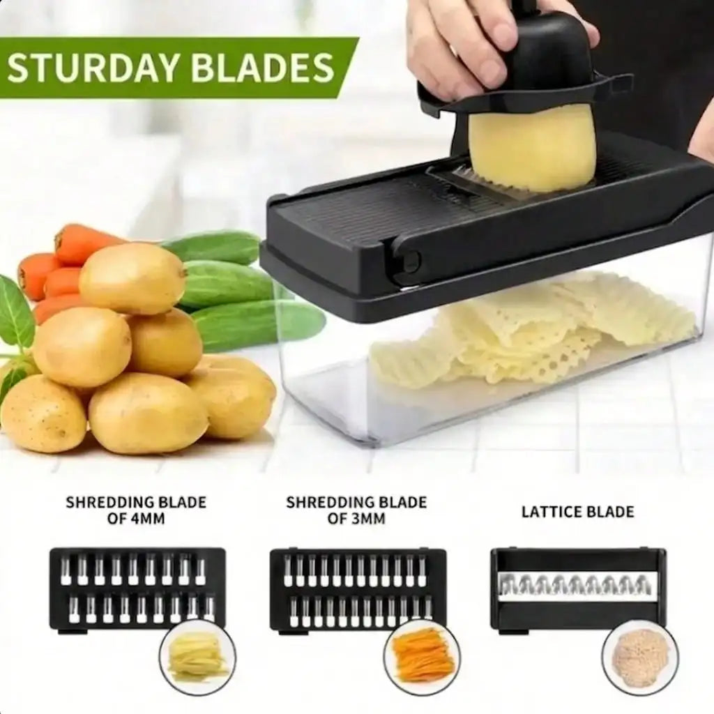 16-In-1 Multi-Functional Vegetable Chopper & Slicer with 8 Blades & Storage Container