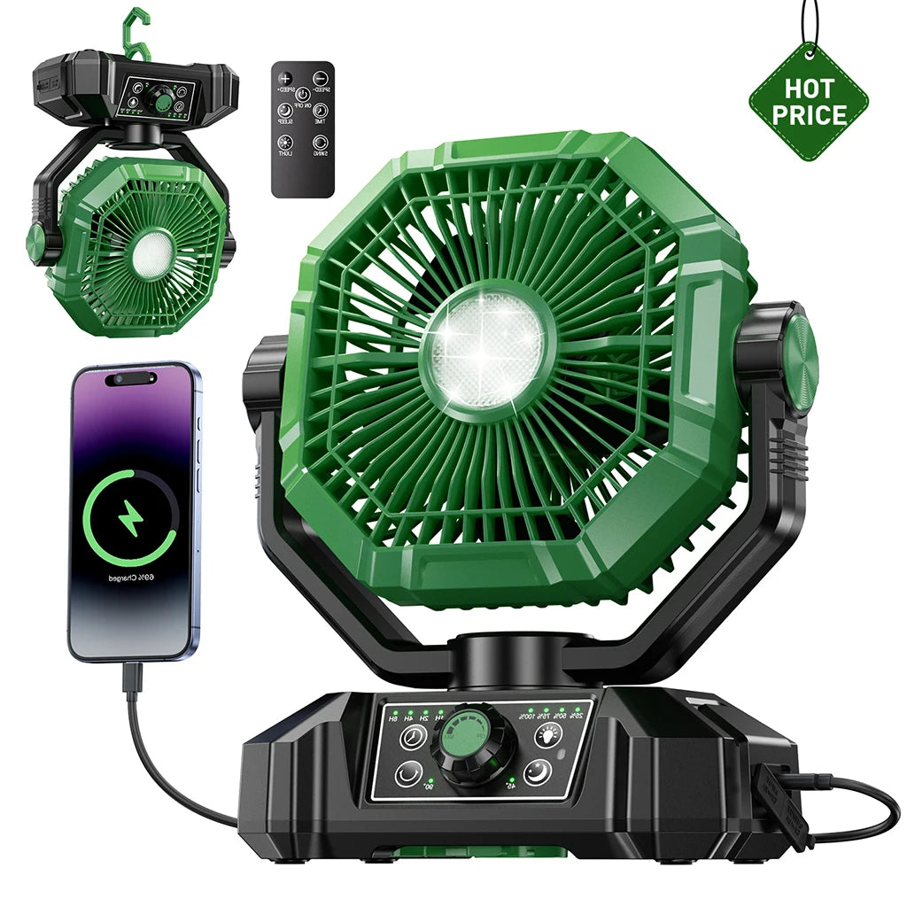 Battery Camping Fan with LED Lantern 8 Speed Desk Fan Portable Outdoor