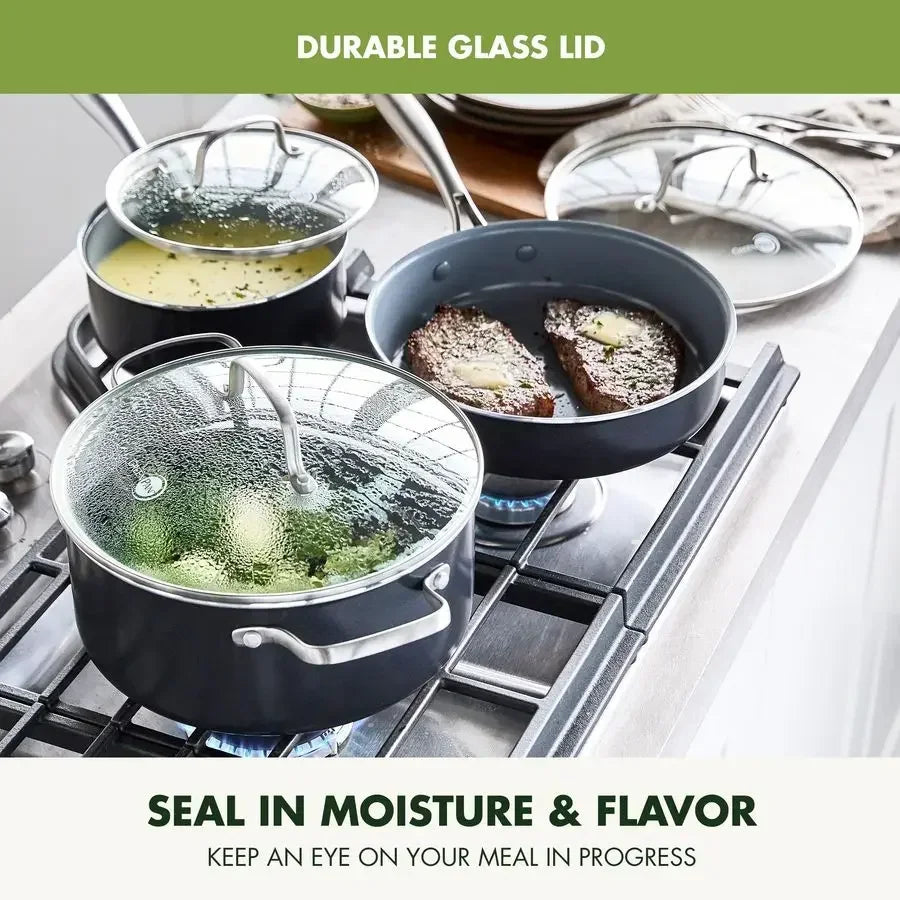 17 Piece Nonstick Ceramic  Cookware Set with Lids, PFAS-Free, Dishwasher & Oven Safe 600F