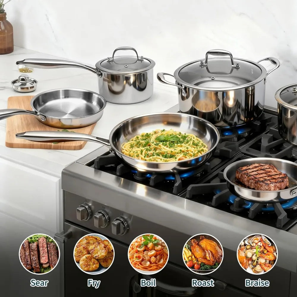 3 Ply Stainless Steel Cookware Set, 10-Pieces Pots and Pans, , Induction & Oven Safe