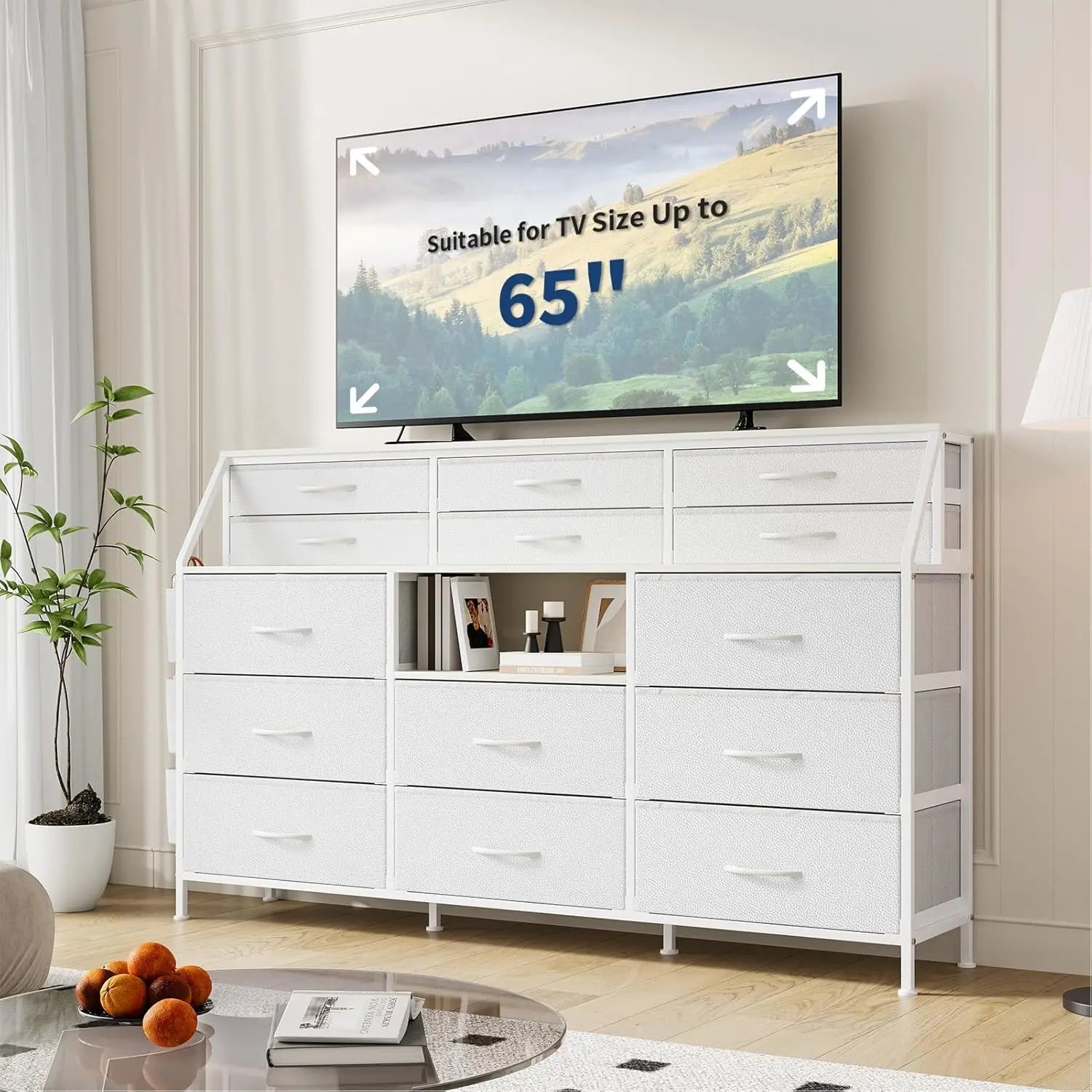Large Fabric Dresser with 14 Drawers, Wooden top Storage, Sturdy Metal Frame