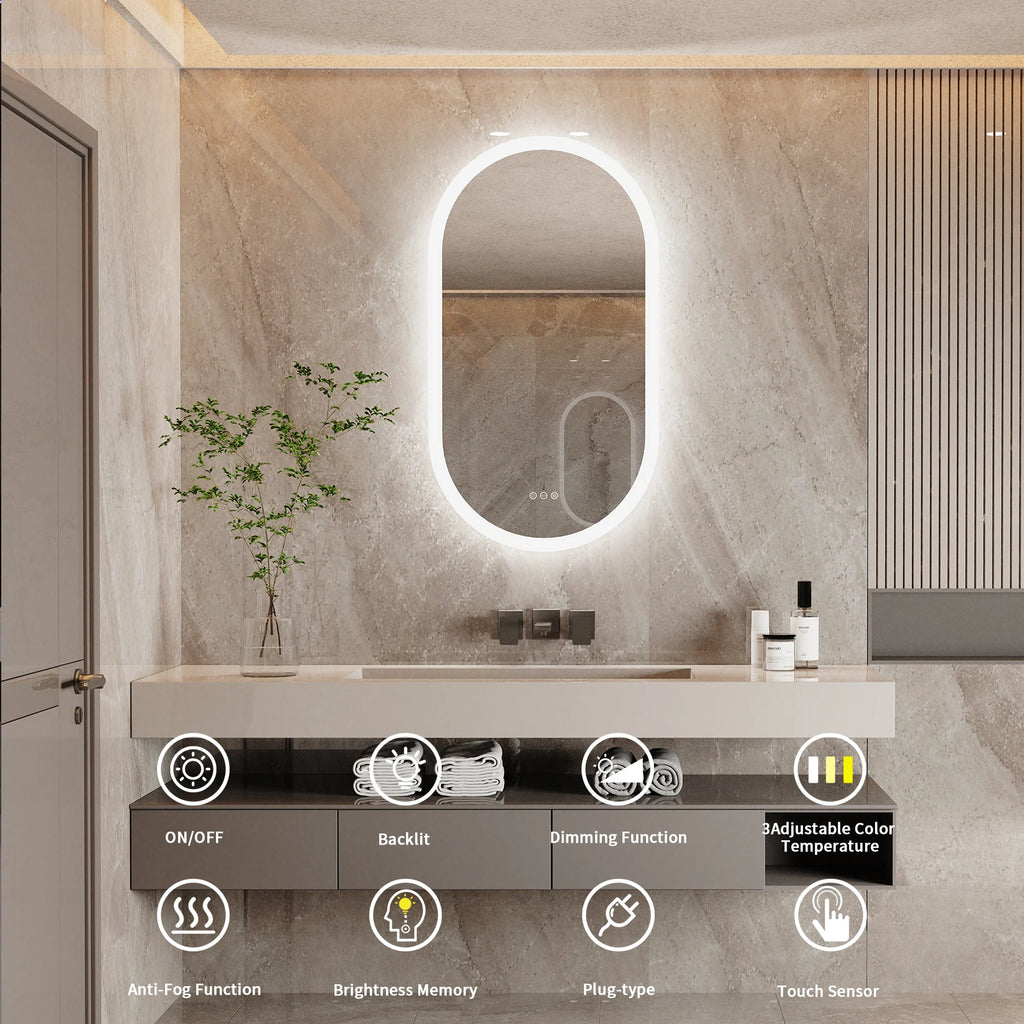Led Bathroom Mirror  Oval  with Lights Backlit, Frameless Wall Mirror with Lights Anti-Fog