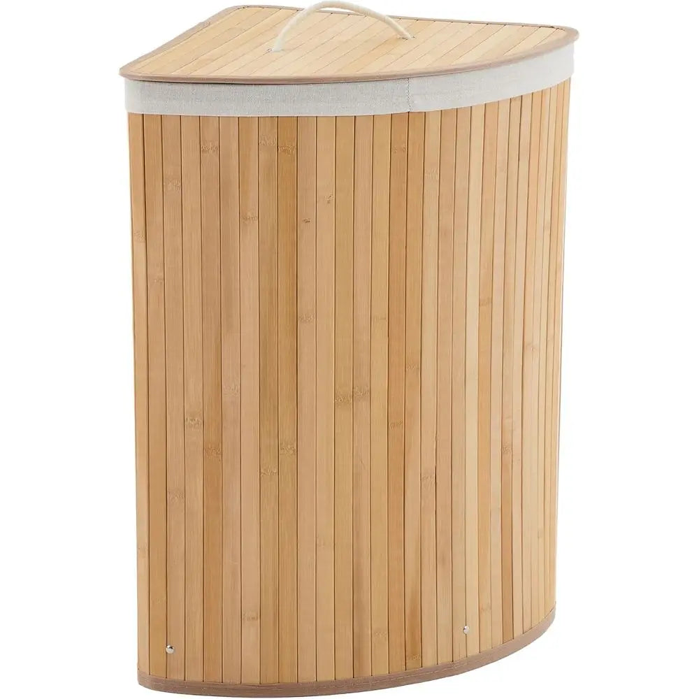 Laundry  Corner Basket with Lid, with Removable Liner, Vertical Slatted  Hamper with Handle, Triangle Clot
