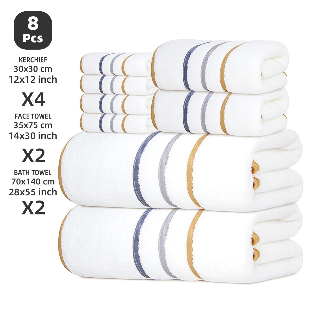 8‑Piece Towel Set, 2 Bath , 2 Hand  4 Face , Soft & Absorbent