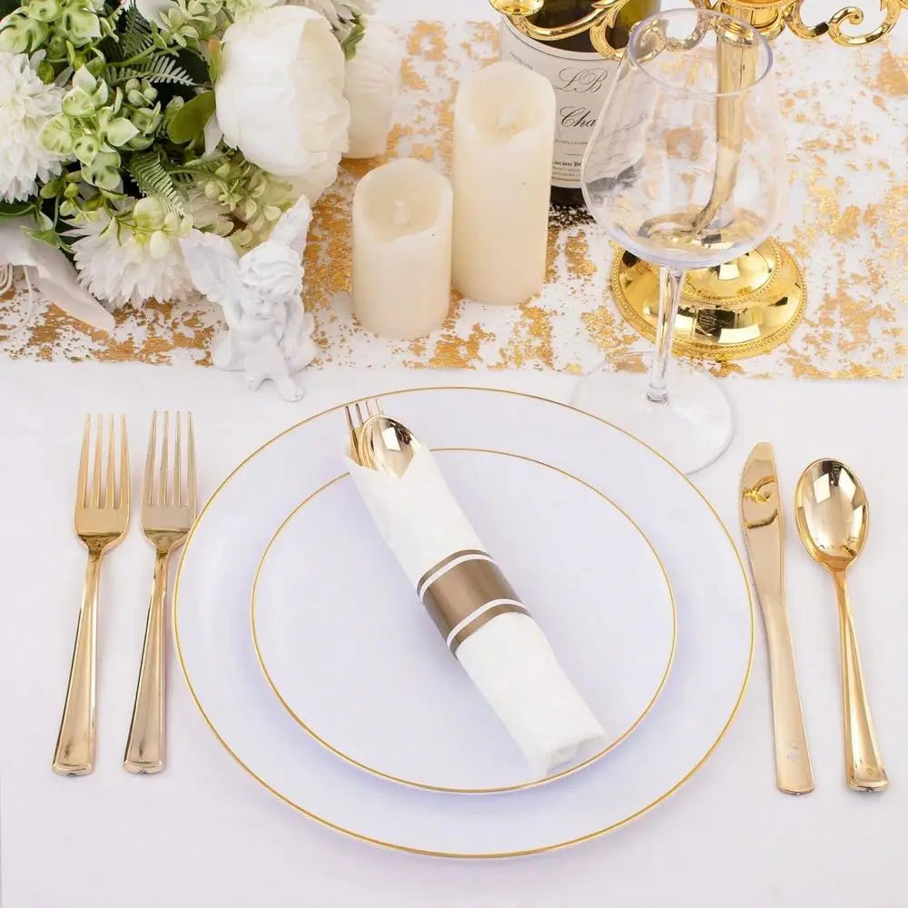 Pre Rolled Gold Plastic Cutlery Set, with Gold Napkin, Disposable