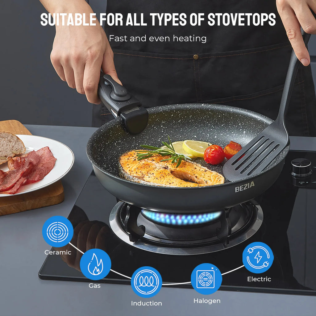 10-Piece Induction Cookware Set  with Removable Handles,  Stackable &, Dishwasher