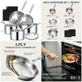 3 Ply Stainless Steel Cookware Set, 10-Pieces Pots and Pans, , Induction & Oven Safe