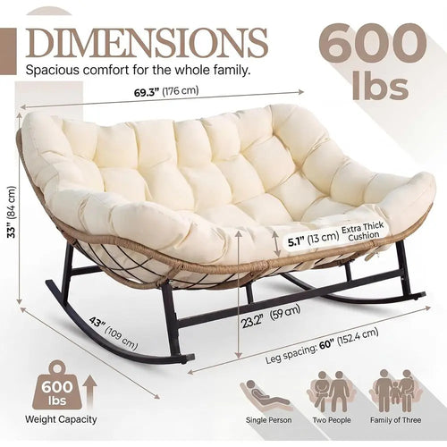 2-Person Wicker Rocking Loveseat with Cushion for Outdoor Relaxation