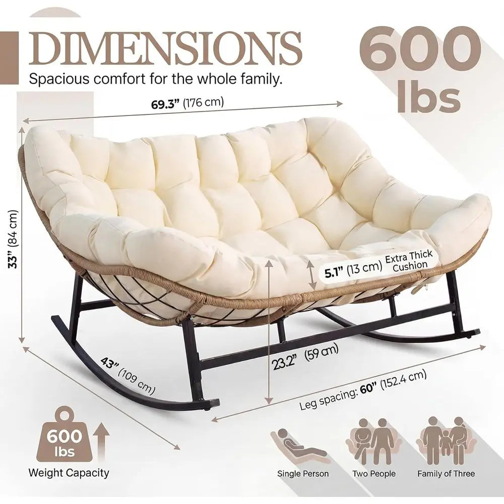 2-Person Wicker Rocking Loveseat with Cushion for Outdoor Relaxation