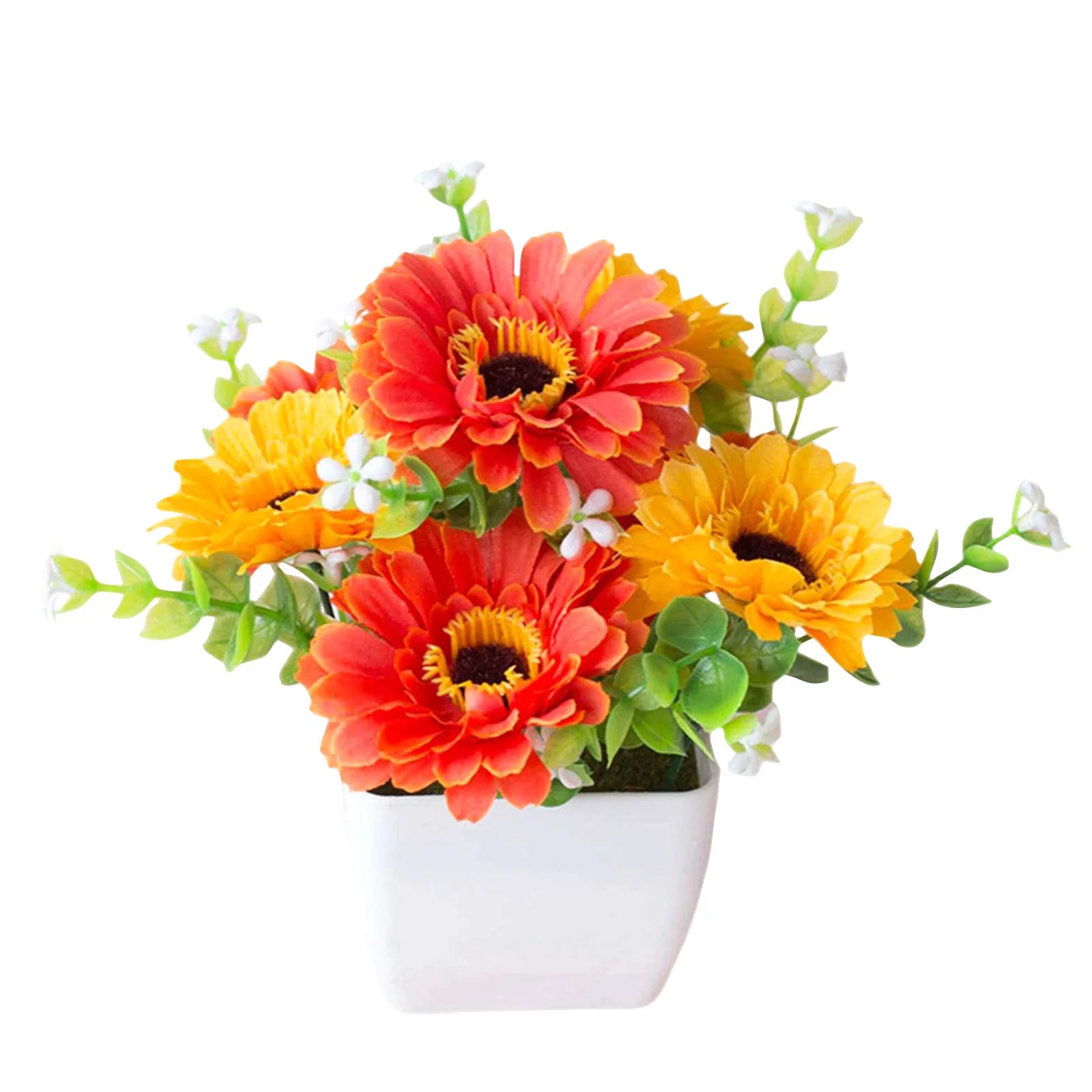 Artificial Flower Pot With Realistic Faux Flowers Chrysanthemum Baby's Breath
