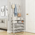 5 Tier Free standing Shoe Rack with Coat & Hat Hooks - Multi-Functional Entryway Storage Organizer