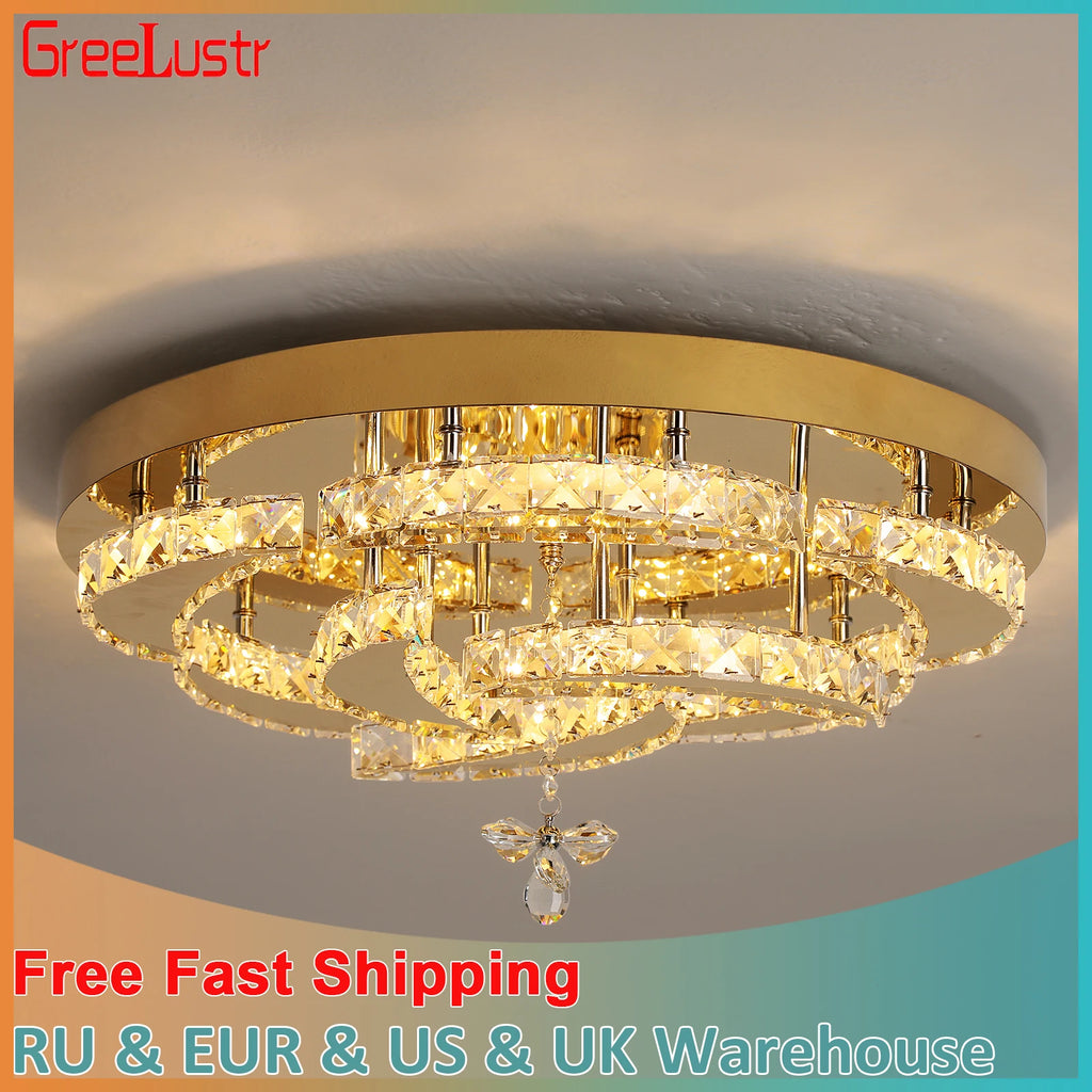 Flower Led Ceiling Chandelier Modern Crystal Drop  Pendant Light  RC Dimming