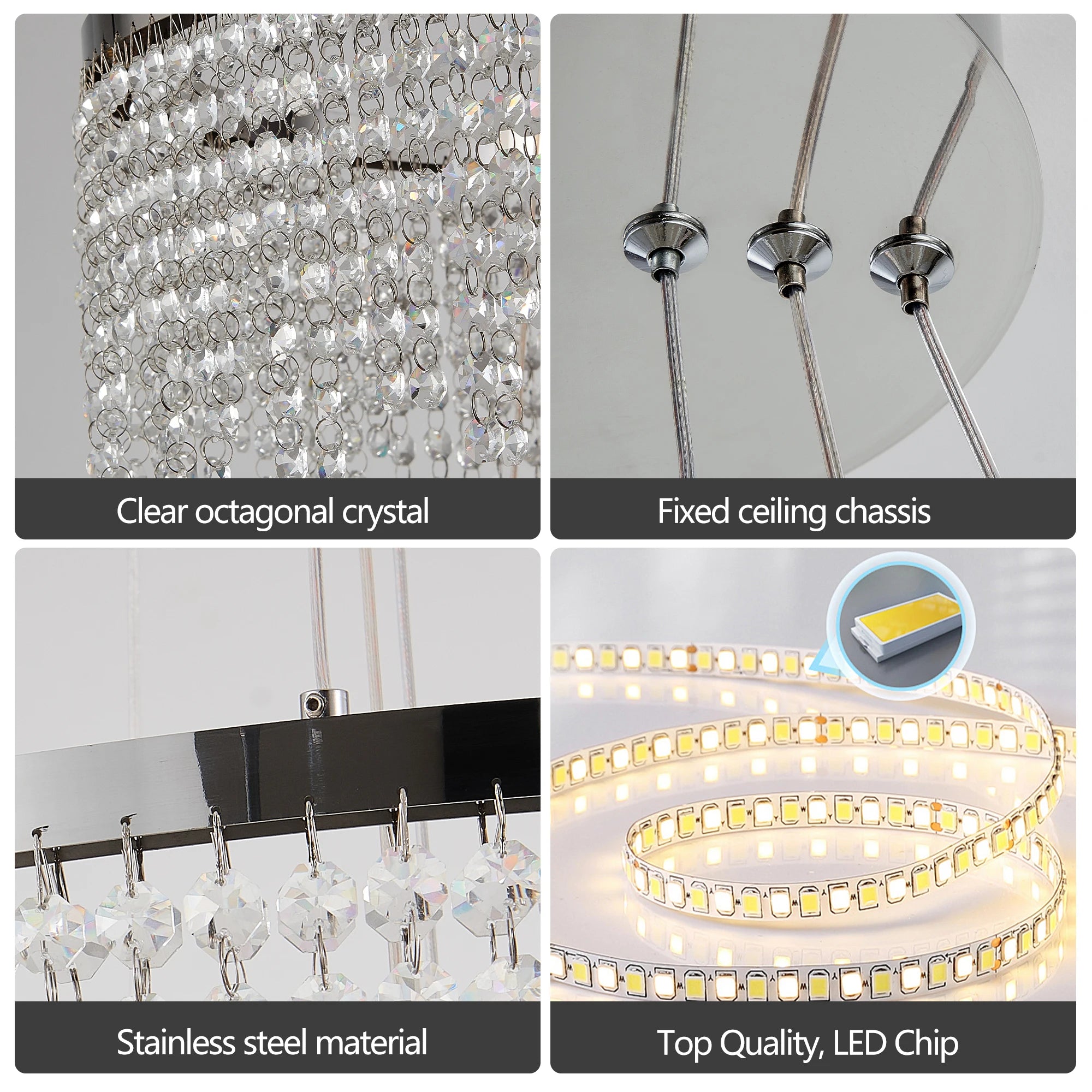 23.6-inch Crystal Chandelier, Dimmable Led Ceiling Lamp, Adjustable Color Temperature & HeightAdjustable Color Temperature & Height